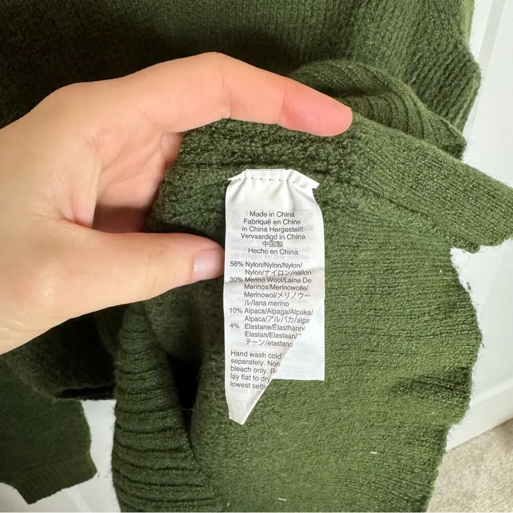 J. Crew High Low Waffle Sweater Coziest Yarn Green Crewneck Size XS